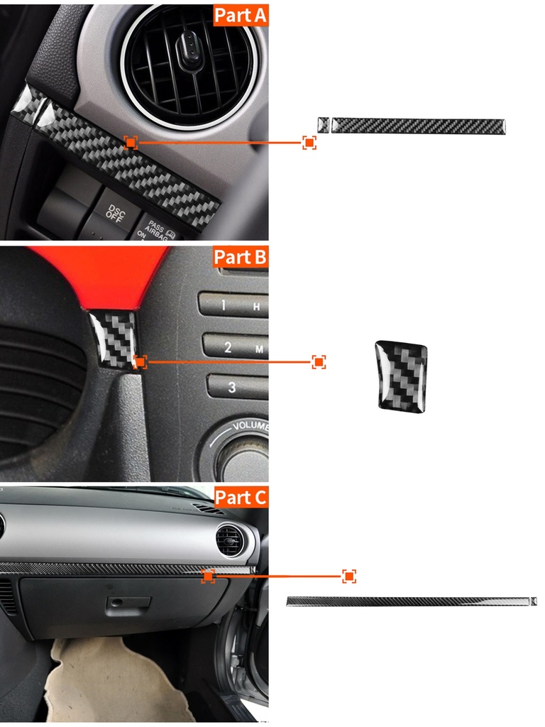 Carbon Fiber LHD Trim Strips For Miata NC/Mk3
