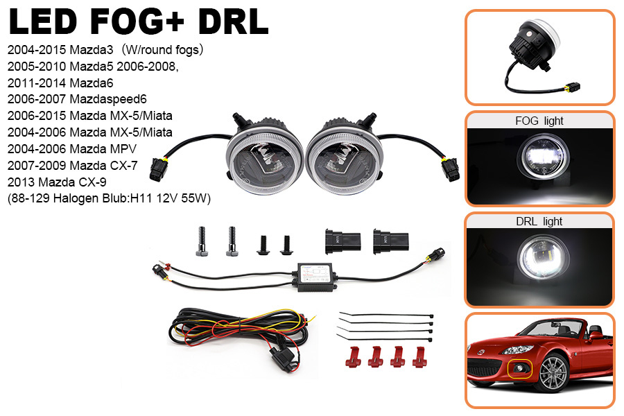 Daytime Running Lights + Fogs Units for Miata NB and NC